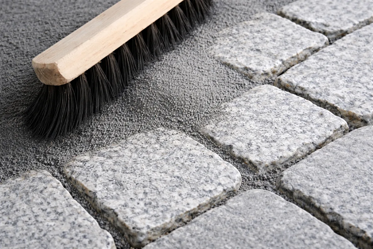 Sort stenmel brugt som fugemateriale mellem fliser